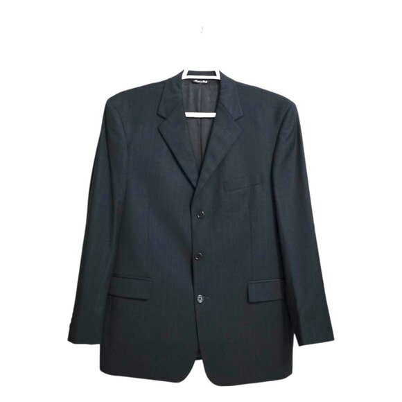 Adolfo Black Pinstripe Italian Super 120s Wool Single Breasted Blazer Sz 46R - Picture 1 of 12
